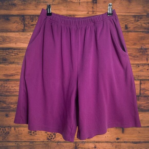 5 for $25🔥Woman Within Purple Fuchsia Elastic Waist Shorts Medium (14-16) - Picture 1 of 4